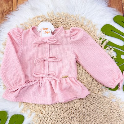  Conj. Batinha Manga Longa Anarruga Três Laços e Calça Floral - Rose